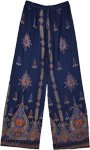 Martinique Blue Straight Pants with Folk Floral Print