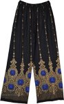 Black Wide Leg Lounge Pants with Golden Print