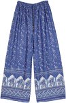 Cobalt Blue Palazzo Pants with Traditional Elephant Print