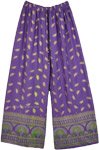 Amethyst Purple Straight Pants with Peacock Feather Print