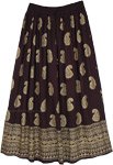 Golden Paisley Painted Rayon Skirt in Midnight Black