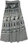 Elephant Floral Ethnic Printed Black White Wrap Skirt
