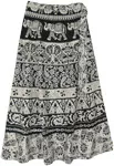 Black White Flora and Fauna Wrap Around Skirt