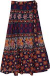 Midnight Navy Ethnic Print Long Wrap Skirt