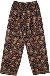 Straight Fit Cotton Pants in Black with Floral Print