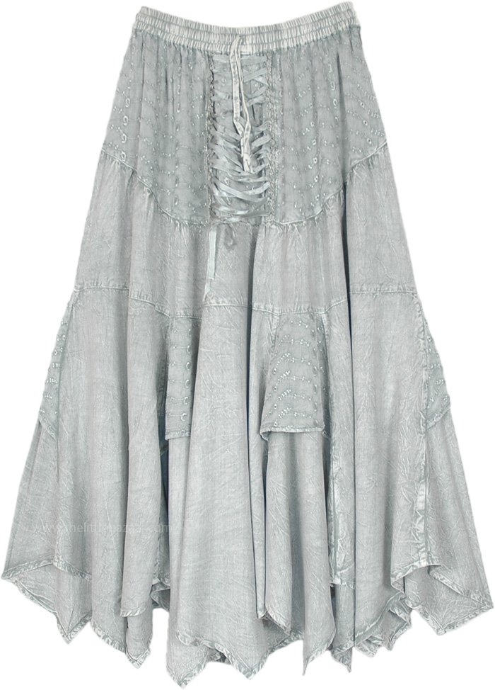 Frosted Silver Medieval Western Hanky Hem Skirt | Grey | Stonewash ...