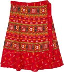 Plus Size Tribal Print Red Cotton Wrap Skirt