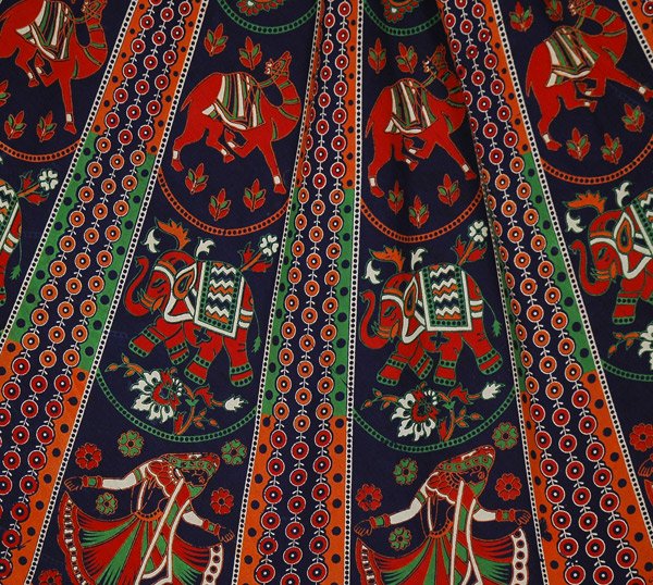 Elephant Printed Deep Navy Cotton Long Drawstring Skirt