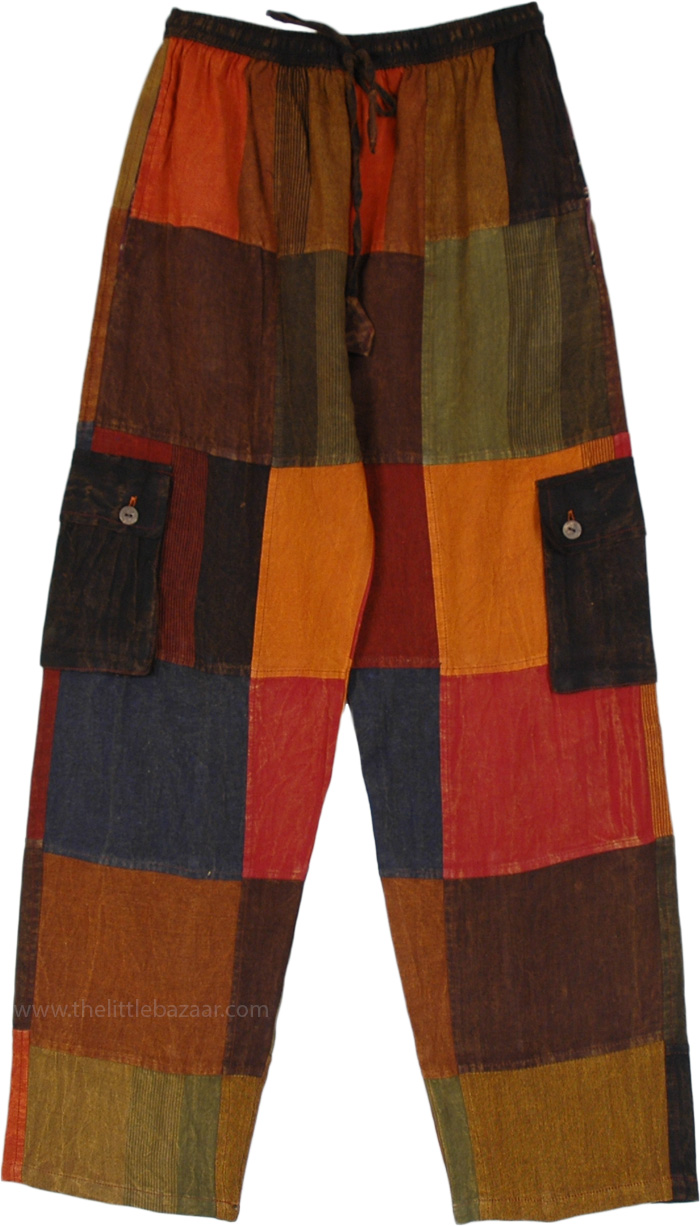 Smoldering Unisex Bohemian Patchwork Box Pocket Pants