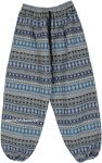 Frost Blue Tribal Vibes Striped Pattern Harem Pants