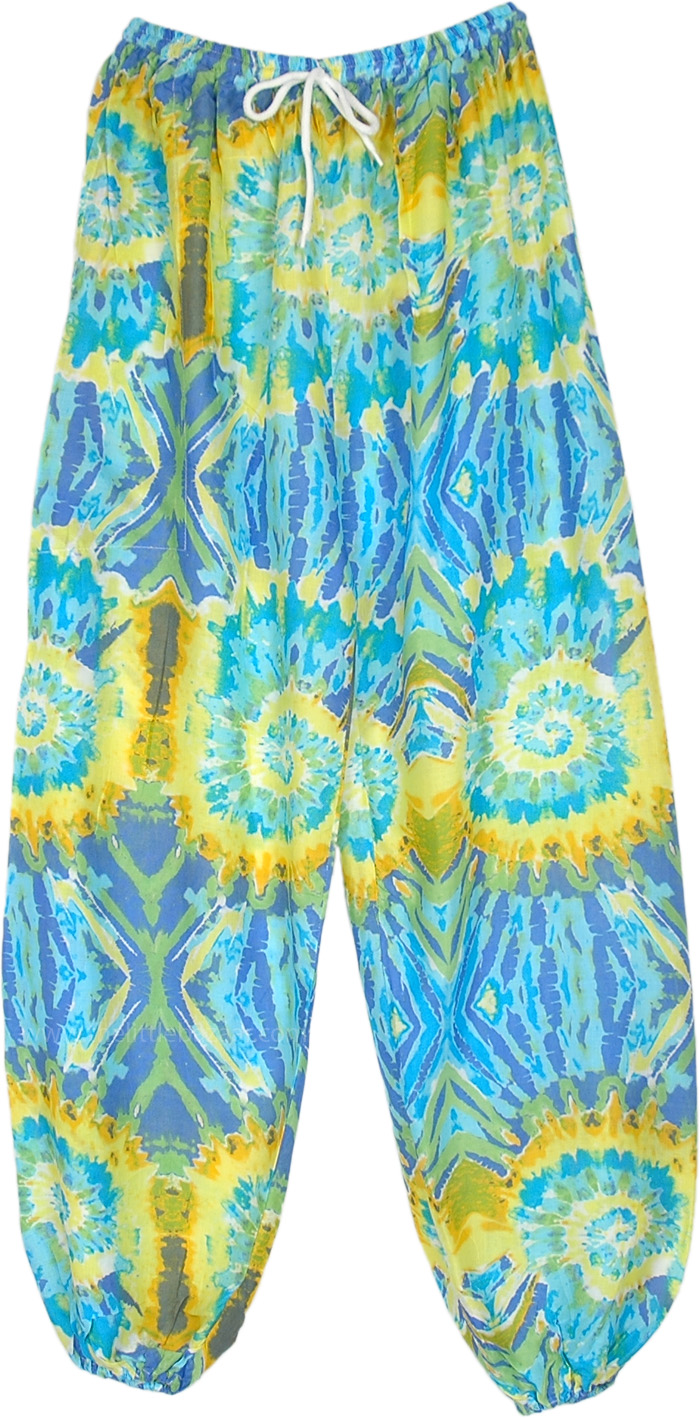 Aquatic Splash Tie Dye Style Printed Harem Pants