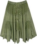 Vintage Green Hanky Hem Mid Length Rayon Skirt