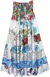 Tokyo White Mixed Print Tiered Smocked Dress Skirt