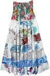 Tokyo White Mixed Print Tiered Smocked Dress Skirt