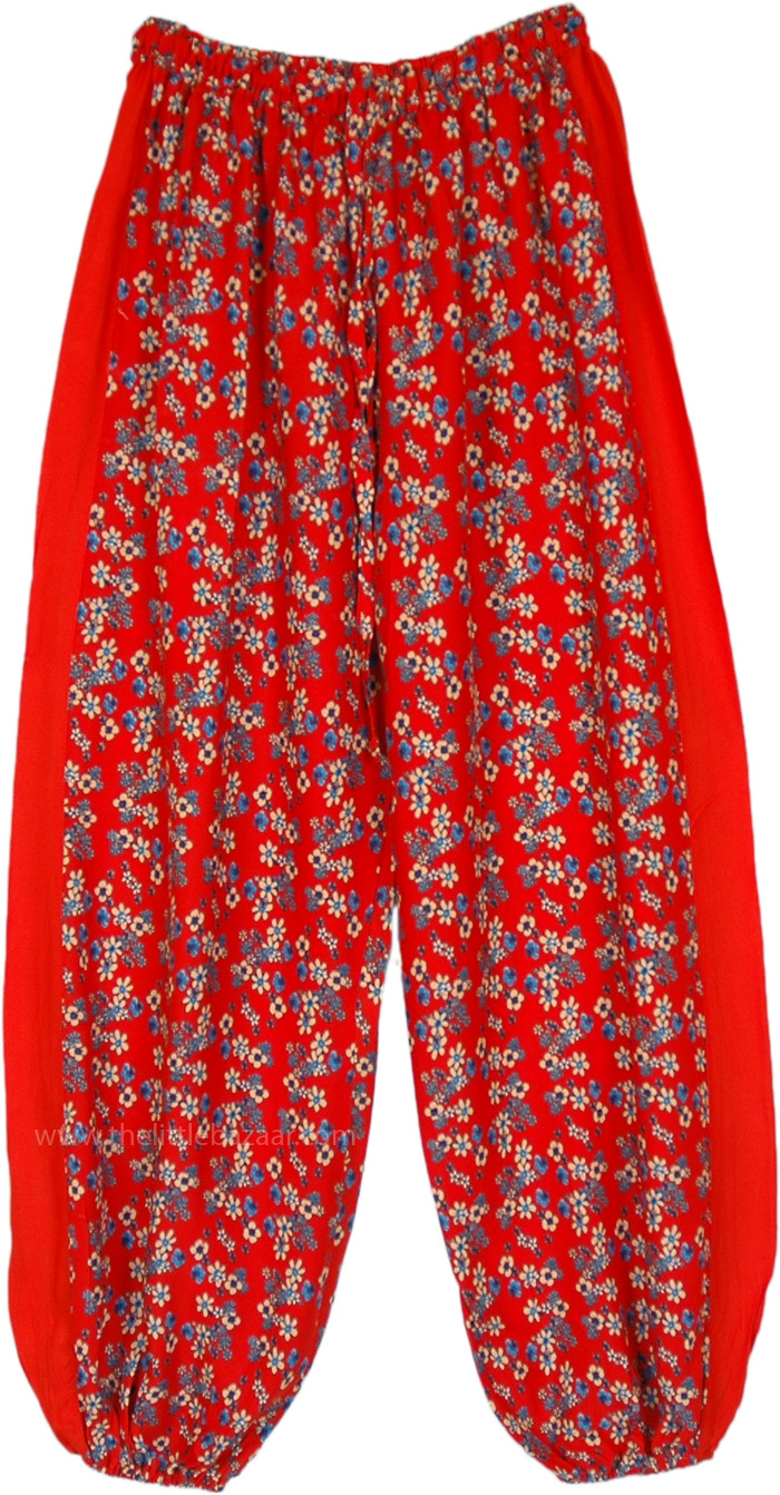 Poppy Red Bohemian Side Stripe Harem Pants