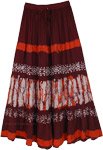 Batik Printed Rayon Long Skirt in Brown