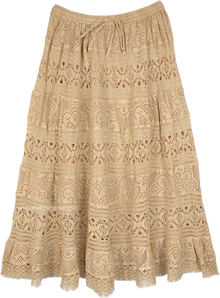 Enticing Floral Lace Classic Long Skirt in Beige