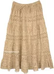 Enticing Floral Lace Classic Long Skirt in Beige