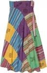 Stonewashed Colorful Cotton Patchwork Wrap Skirt with Symbols