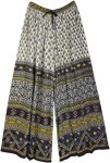 Palazzo Pants with Blue Chrysanthemum Motifs