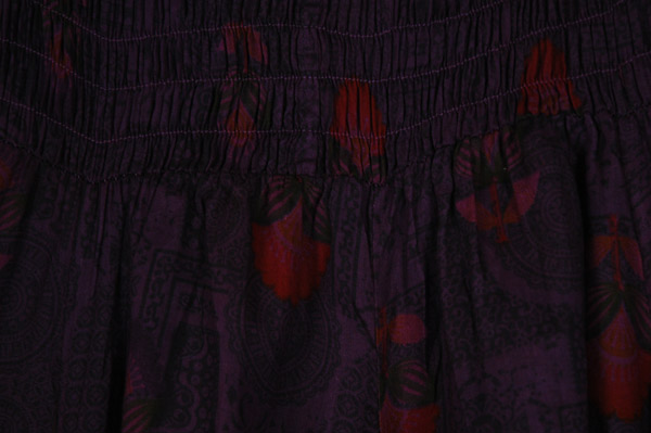 Violet Haze Smocked Asymmetric Skirt with Flower Motifs
