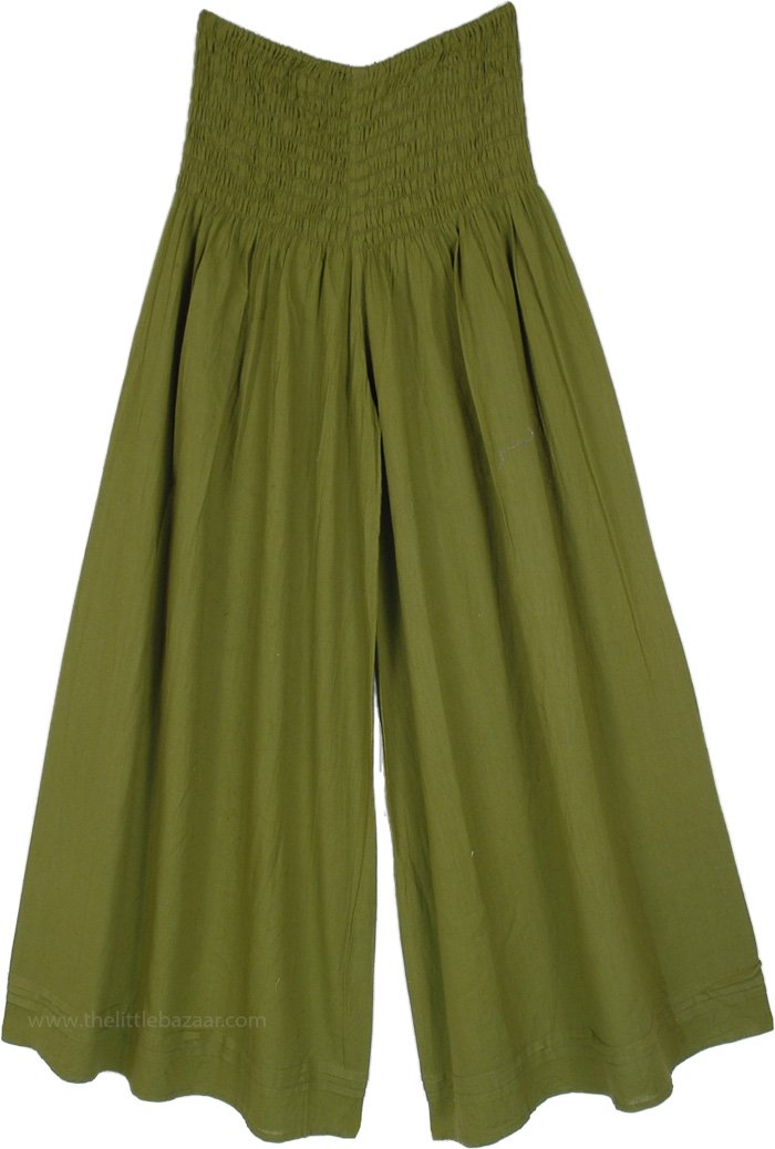 Light Cotton Military Green Wide Leg Pants