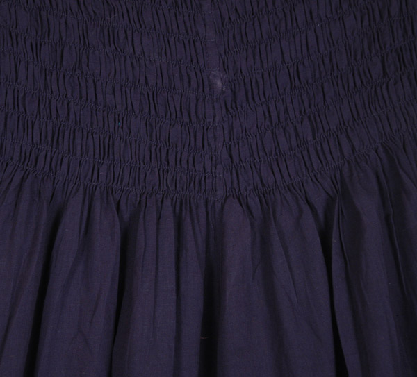 Navy Blue Wide Leg Cotton Pants with Smocked Waist
