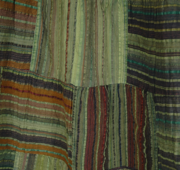 Raddish Stripes Cotton Patchwork Skirt in Olive Green