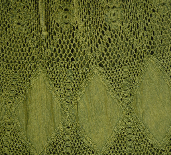 Olive Military Green Crochet Patchwork Cotton Hippie Skirt