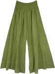 Olive Green Wide Leg Shirred Waist Palazzo Pants