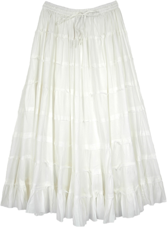 Pretty White Magic Tiered Cotton Long Skirt
