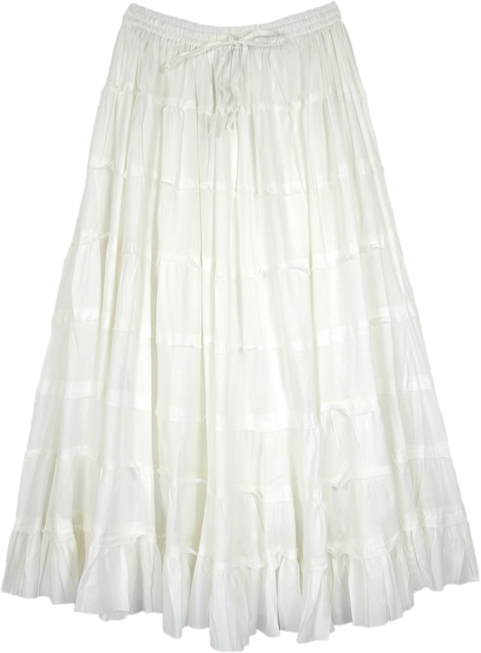 Pretty White Magic Tiered Cotton Long Skirt | White | Crinkle, Tiered ...