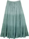 Sage Green Ombre Tiered Cotton Long Skirt