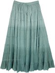 Sage Green Ombre Tiered Cotton Long Skirt