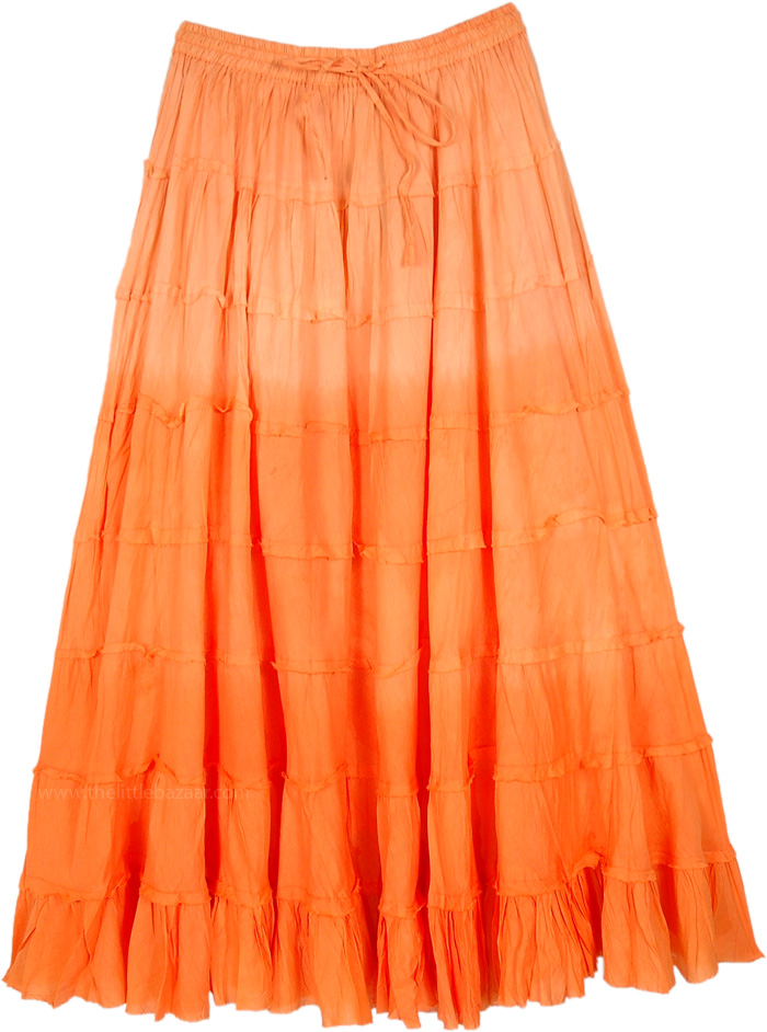 Sunset Beach Orange Ombre Tiered Cotton Skirt