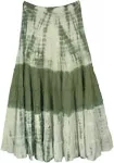 Olive Waves Tie Dyed Tiered Cotton Skirt