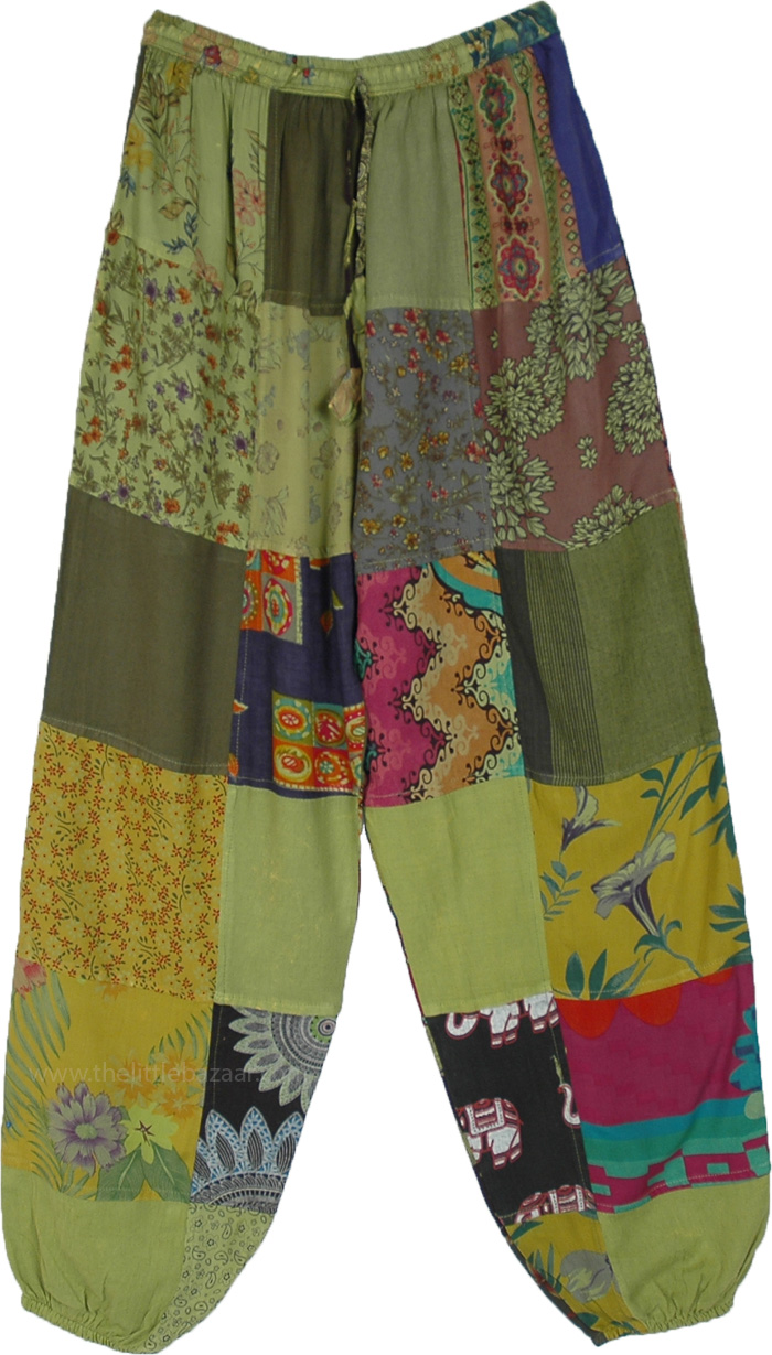 Flora and Fauna Patchwork Harem Pants with Drawstring