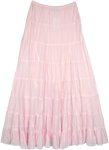 Baby Pink Crinkled Cotton Tiered Long Skirt