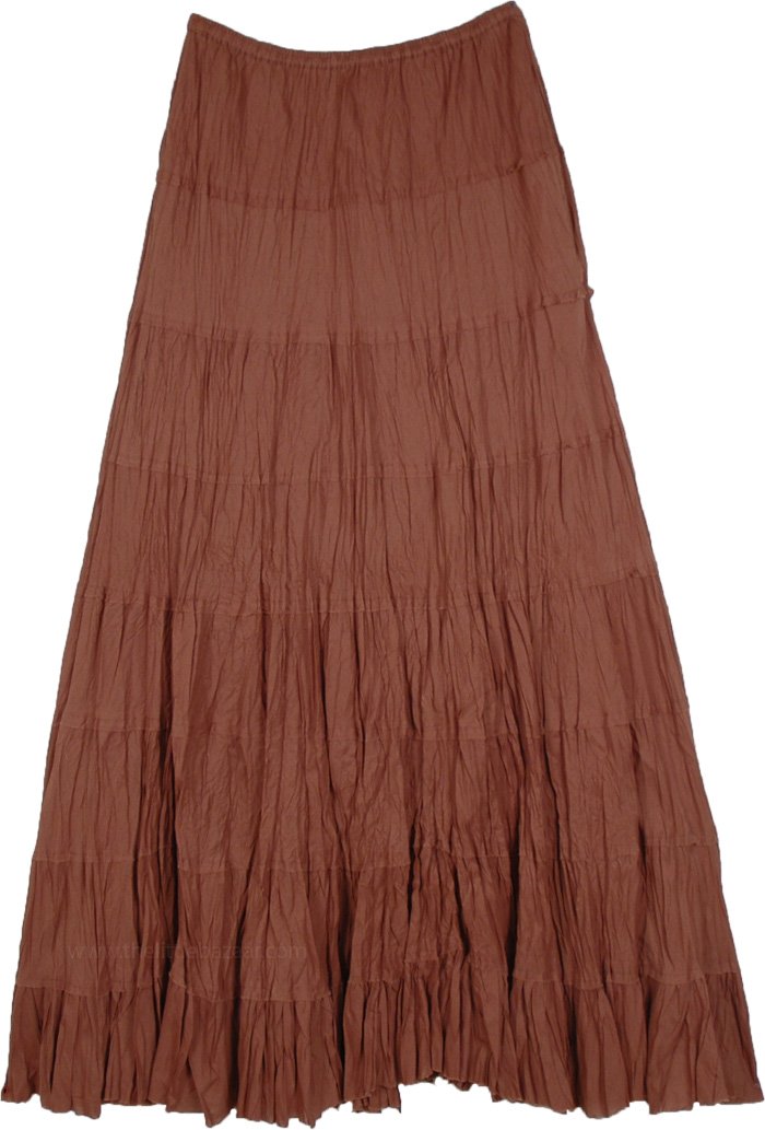 Brown Festival Earthy Goblincore Tiered Long Skirt