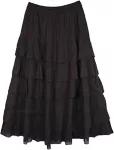 Dark Flow Ruffled Cotton Maxi Skirt in Black