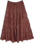 Cinnamon Brown Ruffled Cotton Maxi Skirt