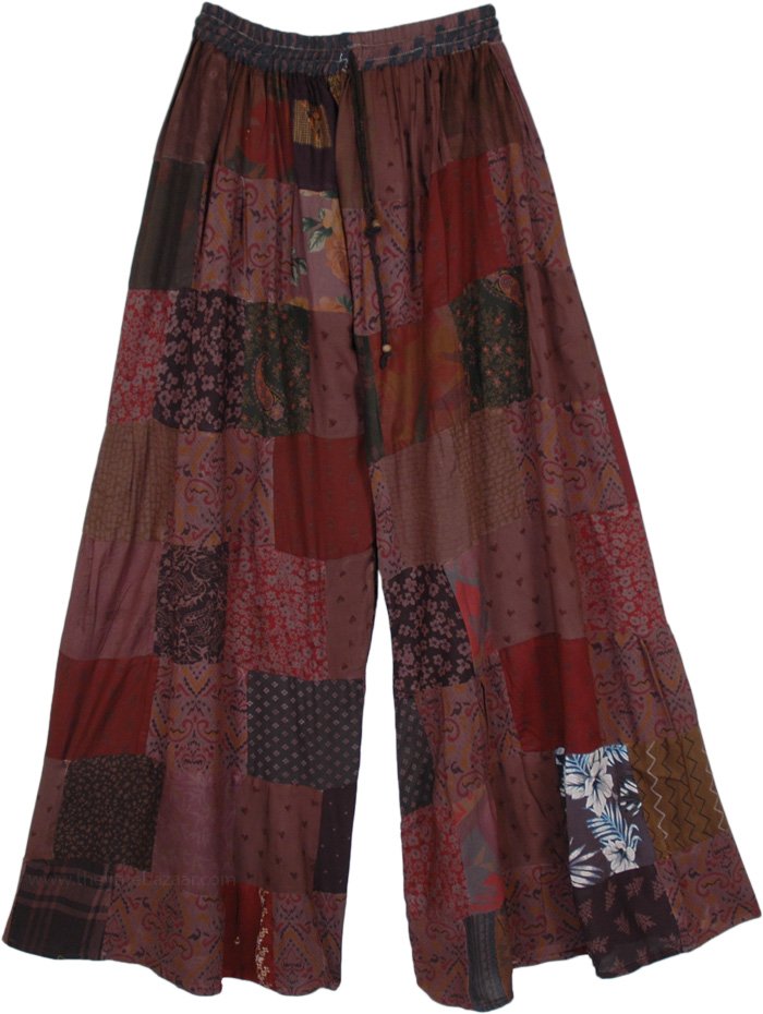 Deep Brown Patchwork Wide Leg Hippie Pants