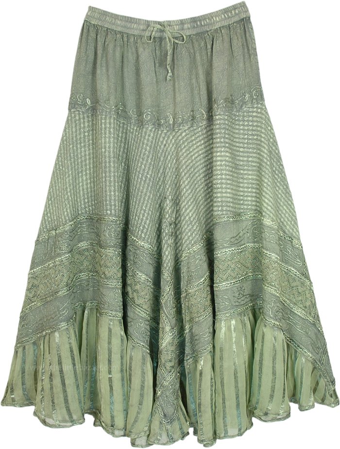 Jade Green Medieval Style Gypsy Long Skirt | Green | Stonewash ...