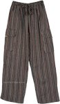 Brown Striped Unisex Bohemian Pants with Pockets