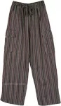 Brown Striped Unisex Bohemian Pants with Pockets