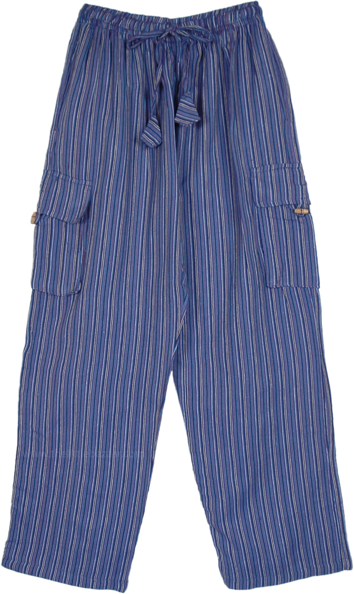 Unisex Bohemian Striped Street Pants in Meadow Blue