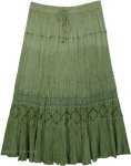 Ombre Forest Crinkled Cotton Midi Skirt
