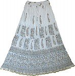 White Golden Block Print Long Skirt