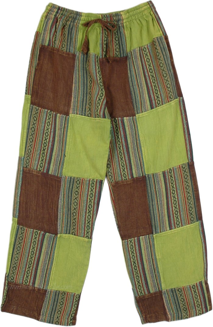 Bright Forest Solid Stripes Patchwork Cotton Pants