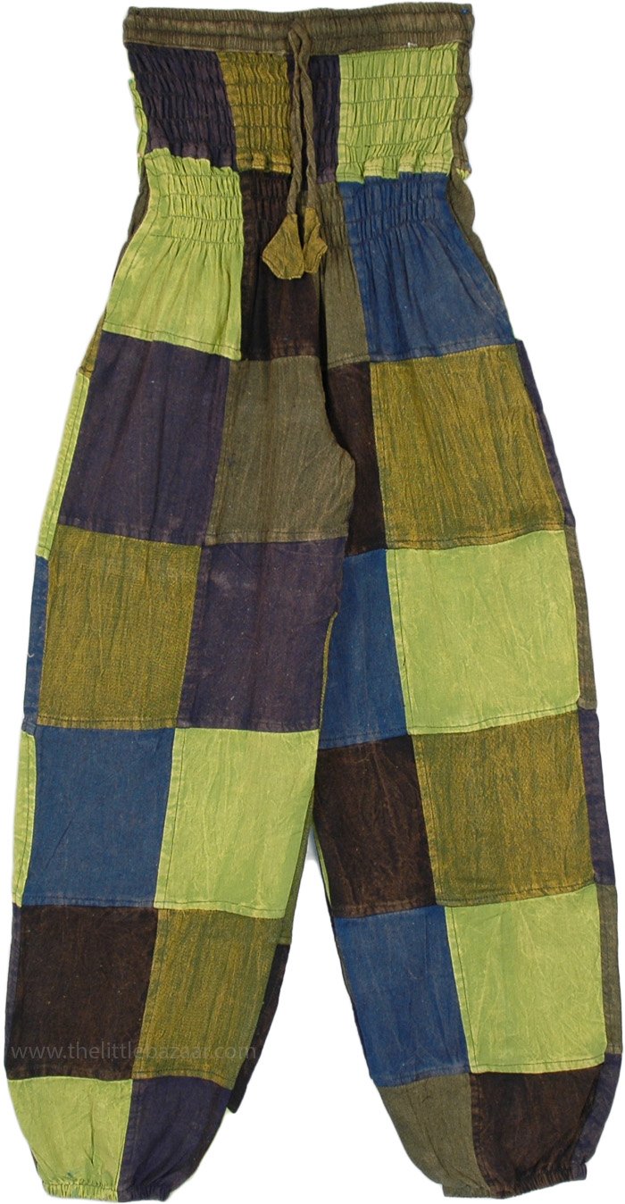 Green Spring Artsy Patchwork Harem Pants